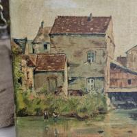 2 huile sur toile village et pecheurs