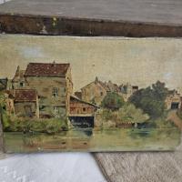 4 huile sur toile village et pecheurs