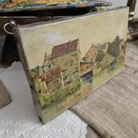 5 huile sur toile village et pecheurs