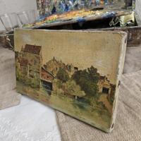 6 huile sur toile village et pecheurs